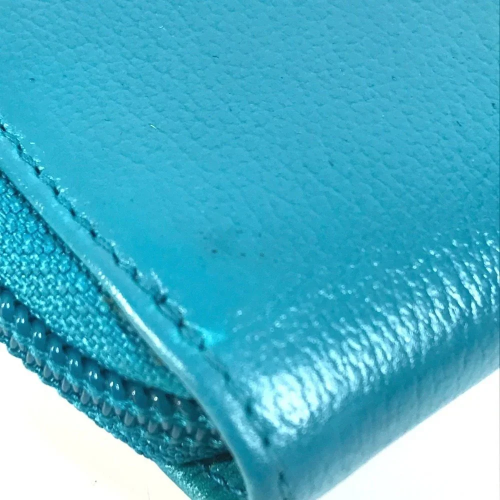 CHANEL Authentic Blue Leather Logo Wallet
